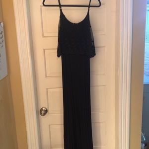 Black Alythea jersey maxi dress with lace overlay